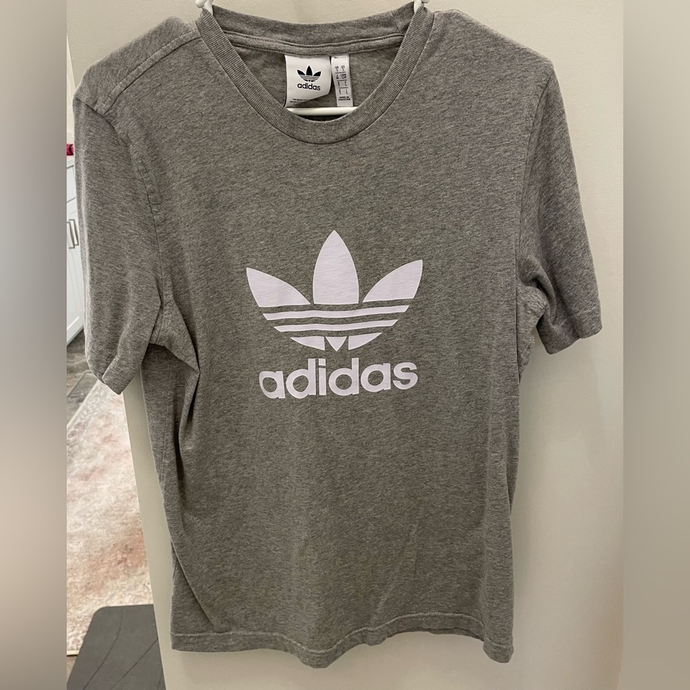 Adidas Heather Gray Tee with White Trefoil Logo